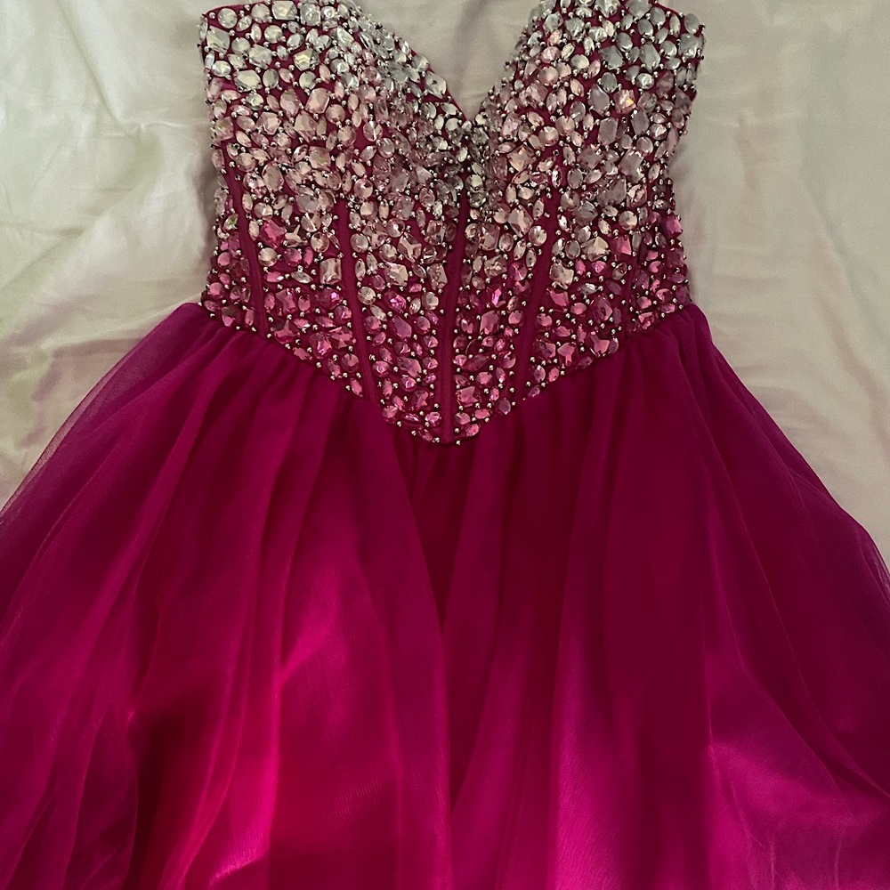 Pink beaded formal dress with lace-up back